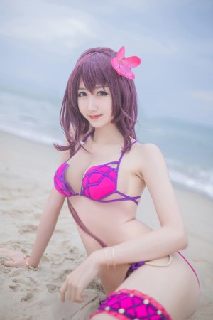 网红Coser@木绵绵OwO – 户外粉色泳衣斯卡哈 [21P/45MB]|